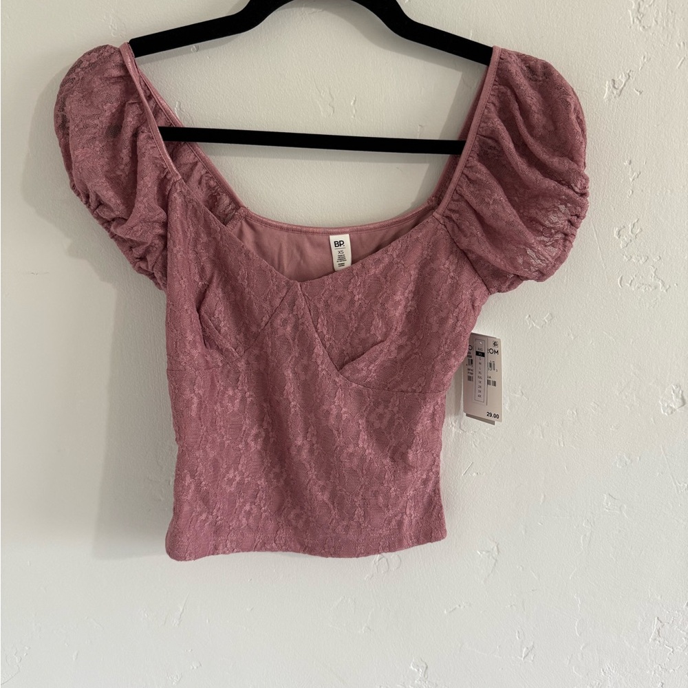 NWT - BP- sz Small Elegant Pink Lace Puff Sleeve Top